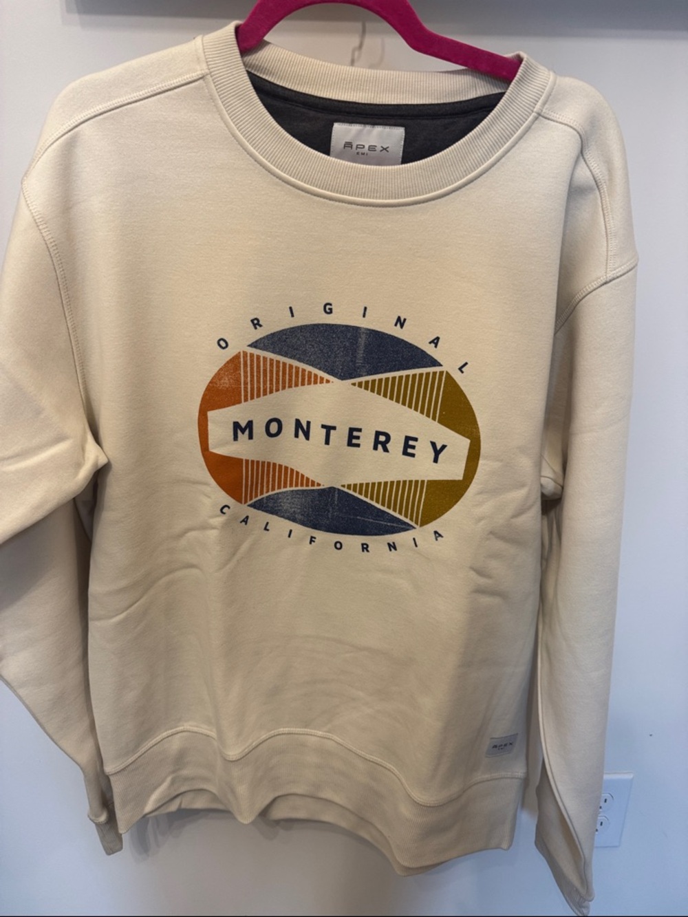 Apex Monterey Graphic Crewneck Sweater in Cream with Blue, Rust & Mustard Print